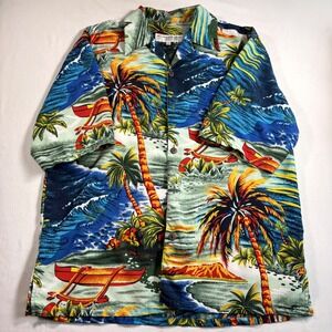 Hawaiian Vintage Collection Mens Tropical Palm Tree Canoe‎ Aloha Shirt Medium